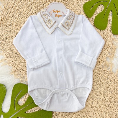  body gola bordada- Safari bege